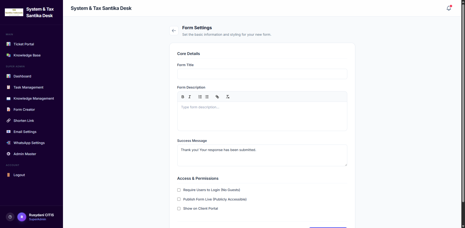 Rusydani on Cloud Ticket Service Desk